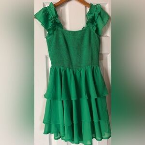 Bright green layered romper dress